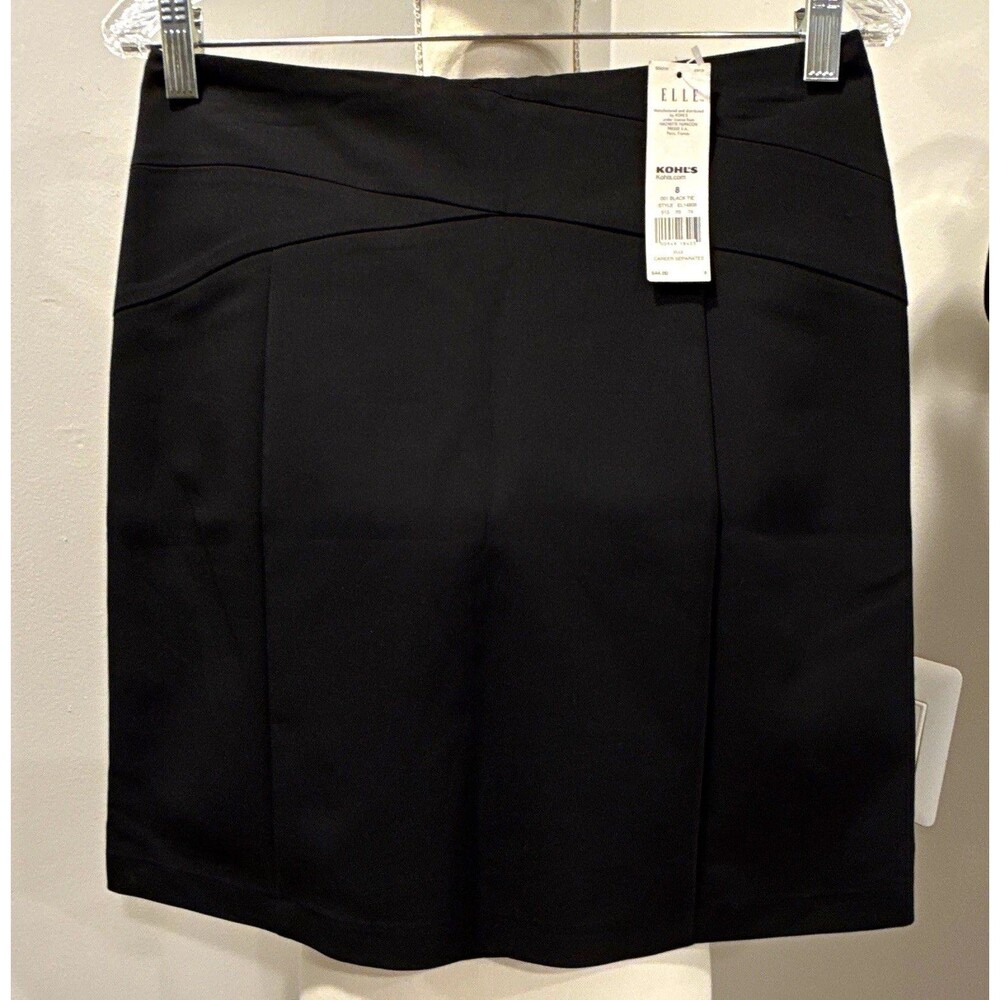 ELLE Womens Black Solid Pencil Skirt Knee Length Lined Stretch Zip Size 8